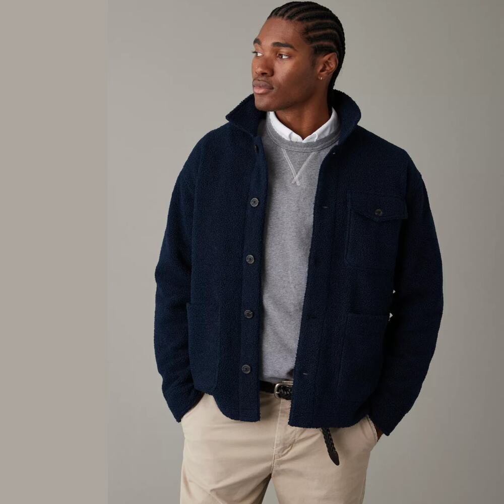 American Eagle XL Navy Bouclé Teddy Fleece Chorecoat | Blue Shacket Sold Out NEW